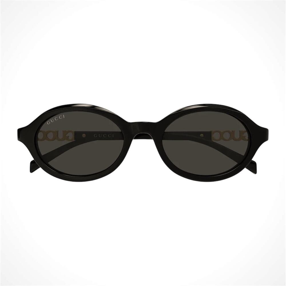 New GUCCI Sunglasses Black 51-19-140mm Slim Round Oval Gold Metal Logo - Picture 2 of 5